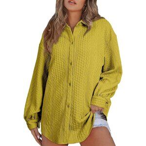 Women's Lantern Sleeve Oversized Knit Shirt Jacket | Button-Down Cozy Small‎